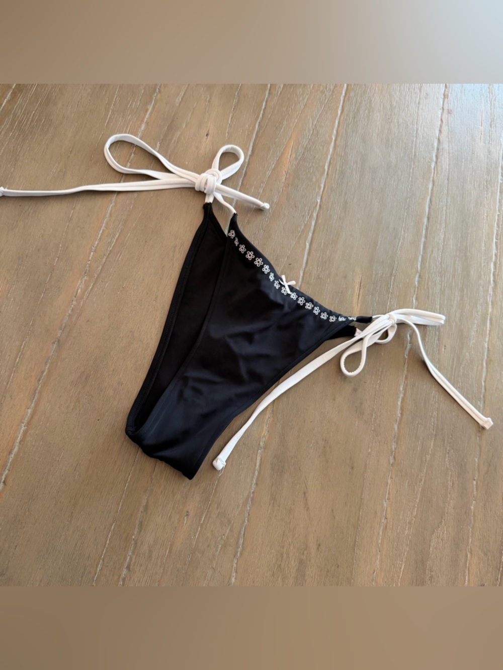 Black Bikini Bottom with White Tie Straps